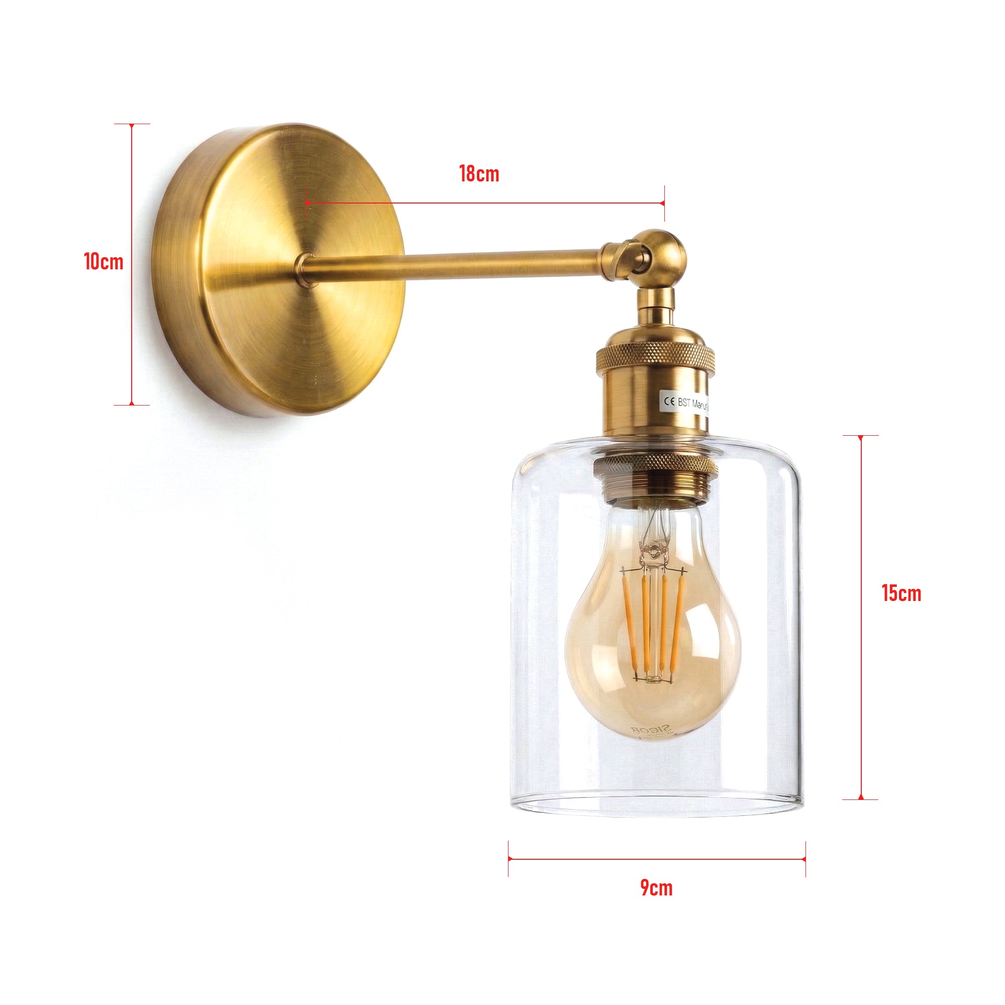 Vintage Brass Wall Sconce Adjustable Clear Glass Wall Lamp ~6719