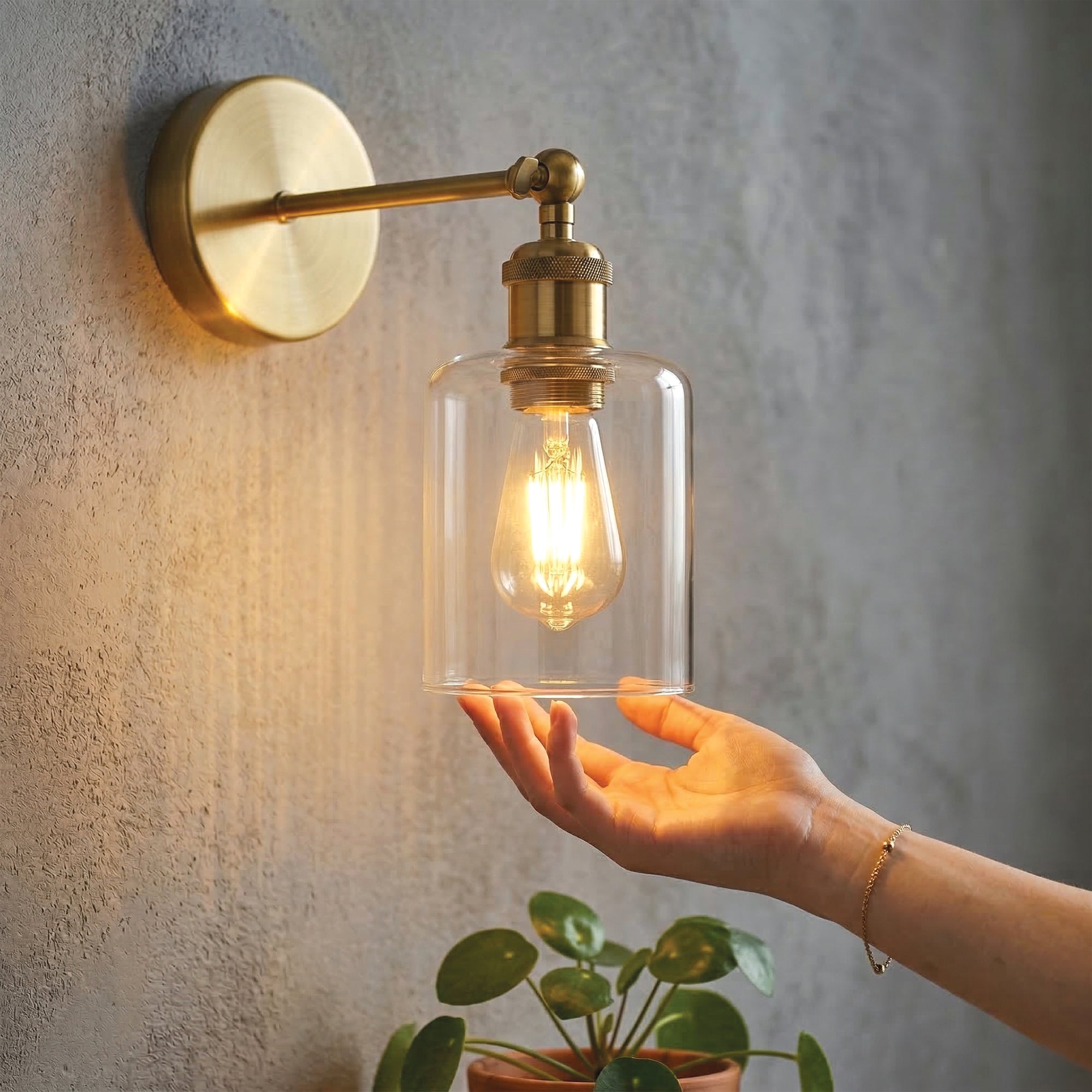 Vintage Brass Wall Sconce Adjustable Clear Glass Wall Lamp ~6719
