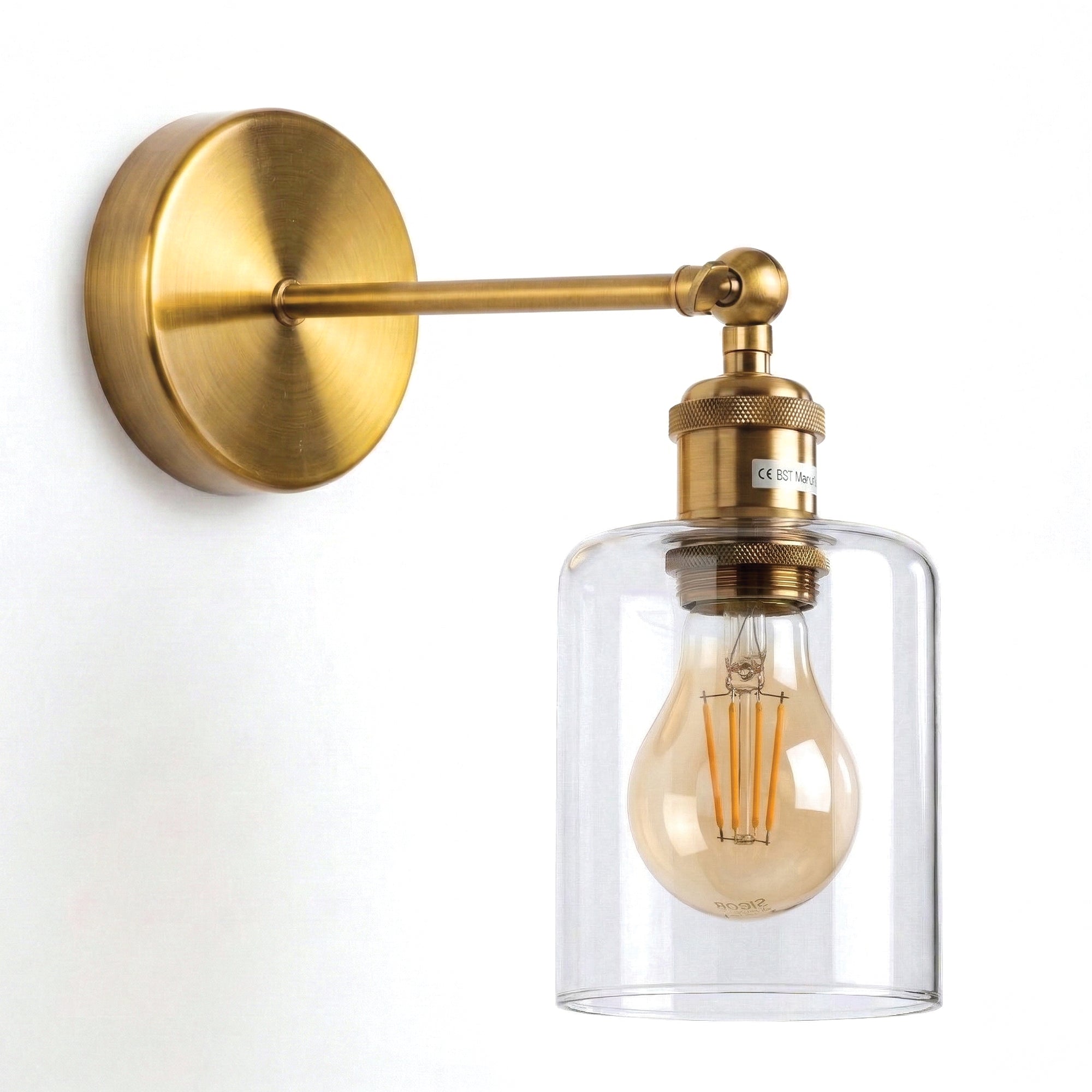 Vintage Brass Wall Sconce Adjustable Clear Glass Wall Lamp ~6719