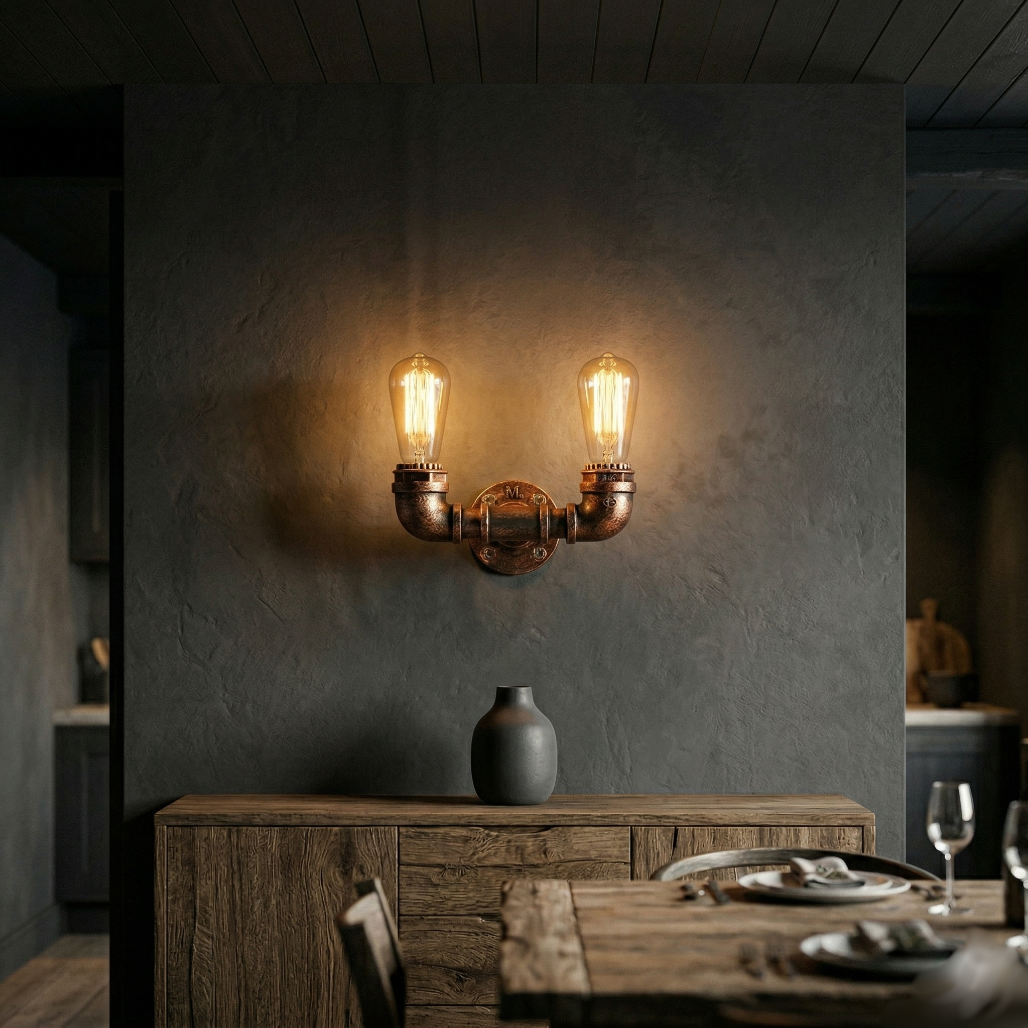 Industrial Steampunk Water Pipe Wall Light –  E27  Vintage Retro Loft Sconce~2133