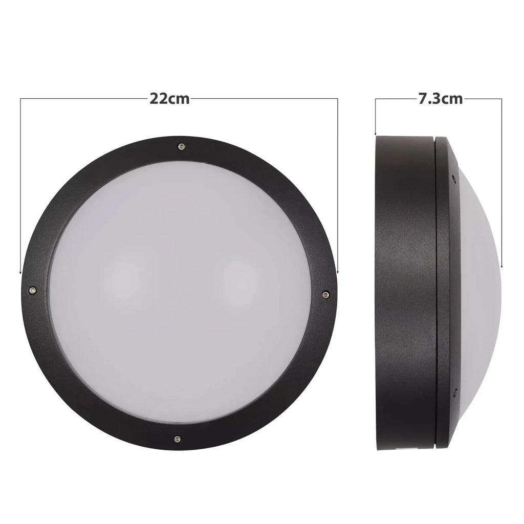 2 pack IP54 12W Outdoor Round LED Bulkhead 3000K Warm White Light ~3973